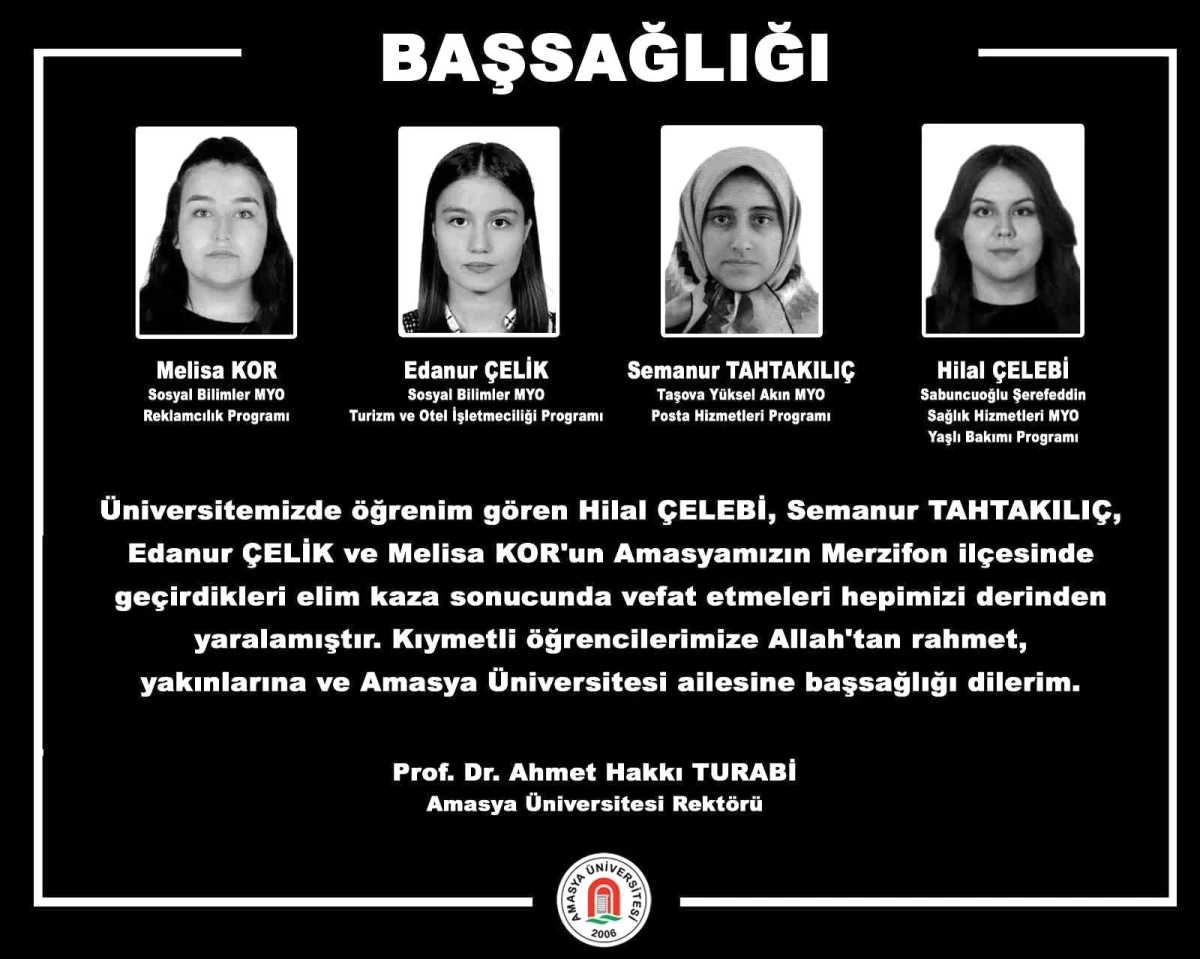 Amasya Üniversitesi’nde Öğrenci Kazasında 4 Kişi Hayatını Kaybetti