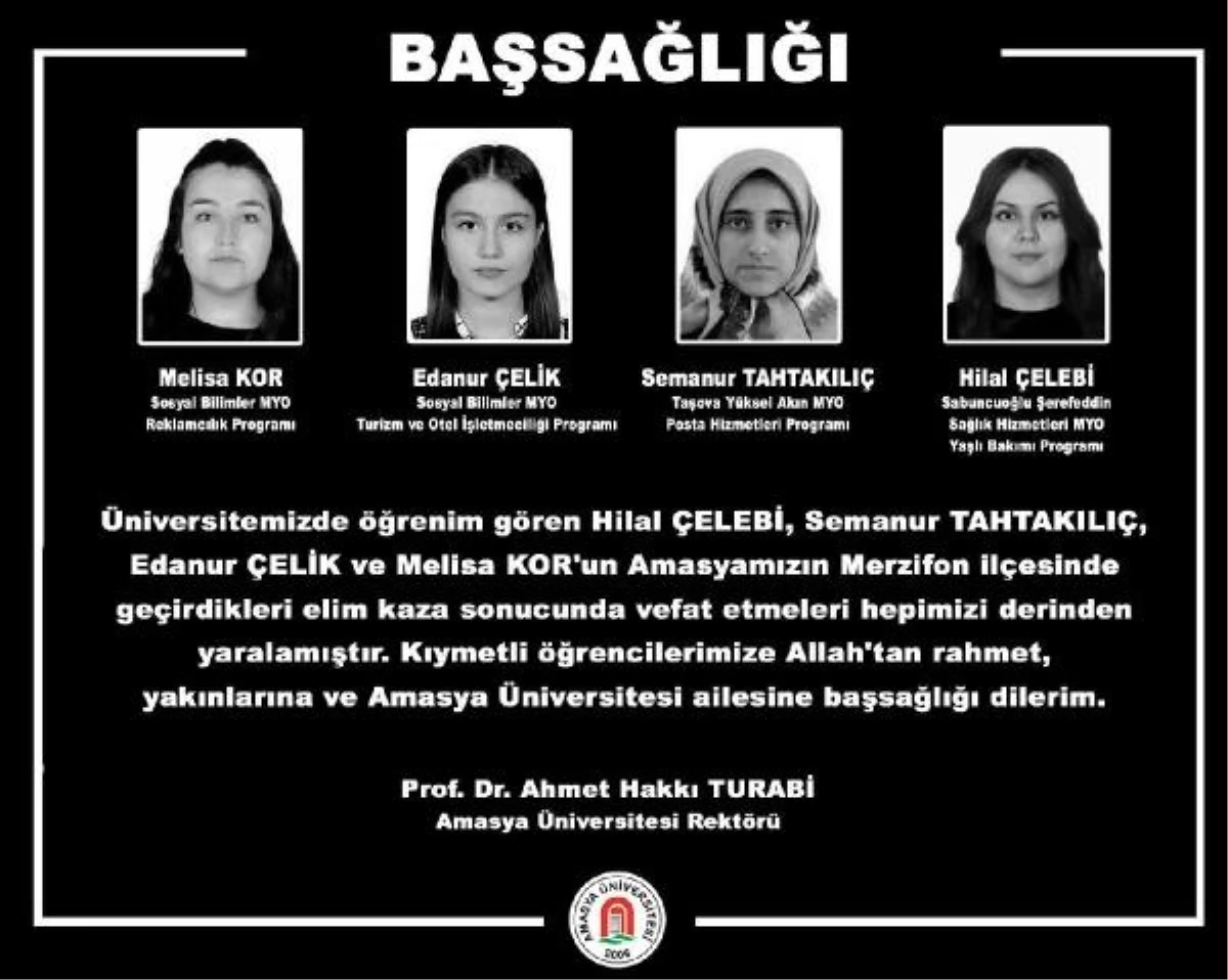 Amasya Üniversitesi Öğrencileri Kazada Hayatını Kaybetti