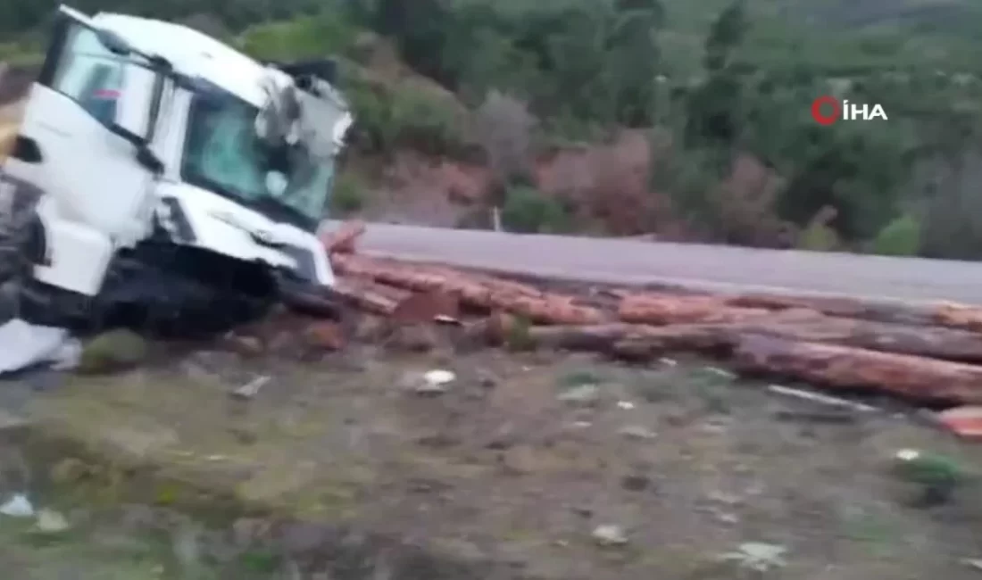 Dursunbey yolunda tomruk yüklü